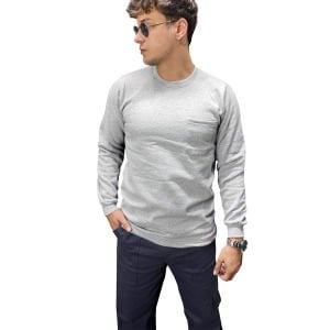 0 Yaka Sweatshirt 2 İplik Gri Renk