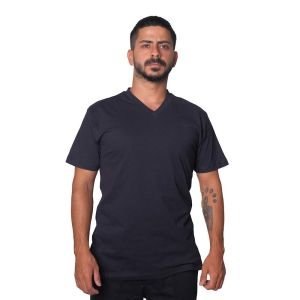 Penye T-Shirt Kısa Kollu V Yaka Siyah