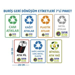 Buriş Geri Dönüşüm Kutusu Sticker Etiketleri Set-1 (20x30 cm) 7'li Paket