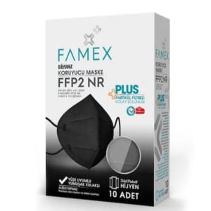 Famex N95 FFP2 Duck Modeli Koruyucu Maske Siyah  10'lu