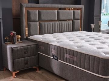 Milano Çift Jakarlı Kumaş Orthopedic Bölgesel Torba Yay Sistemli Yatak+Baza+Baza Başlığı