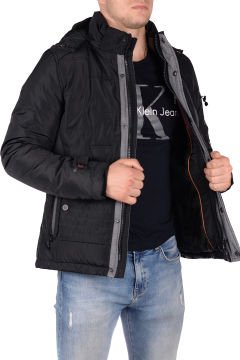 5618 Siyah Rüzgar Geçirmez Su İticili Parka Mont