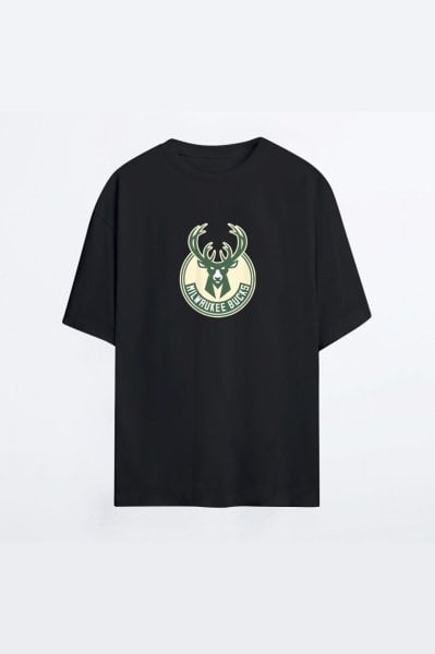 Milwaukee Bucks 133 Siyah HG Kadın Oversize Tshirt - Tişört XXXL