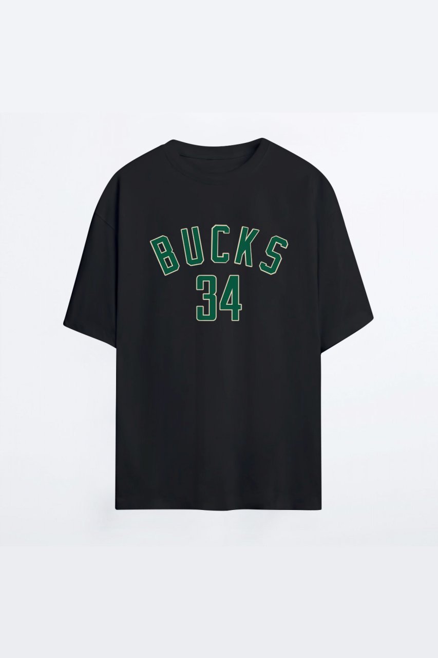 Milwaukee Bucks 136 Siyah HG Kadın Oversize Tshirt - Tişört S