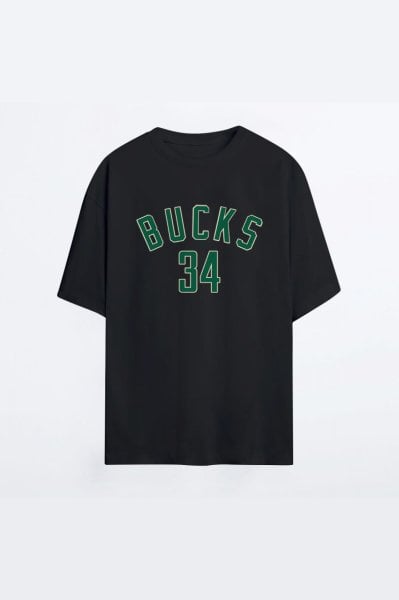 Milwaukee Bucks 136 Siyah HG Kadın Oversize Tshirt - Tişört XS