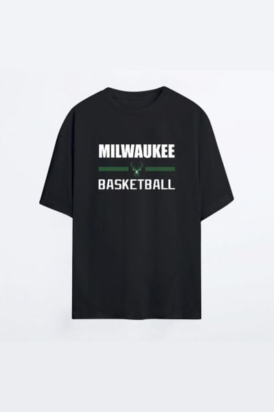 Milwaukee Bucks 137 Siyah HG Kadın Oversize Tshirt - Tişört XL