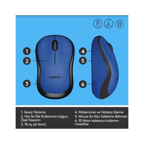 Logitech 910-004879 Silent Mavi Kablosuz Mouse