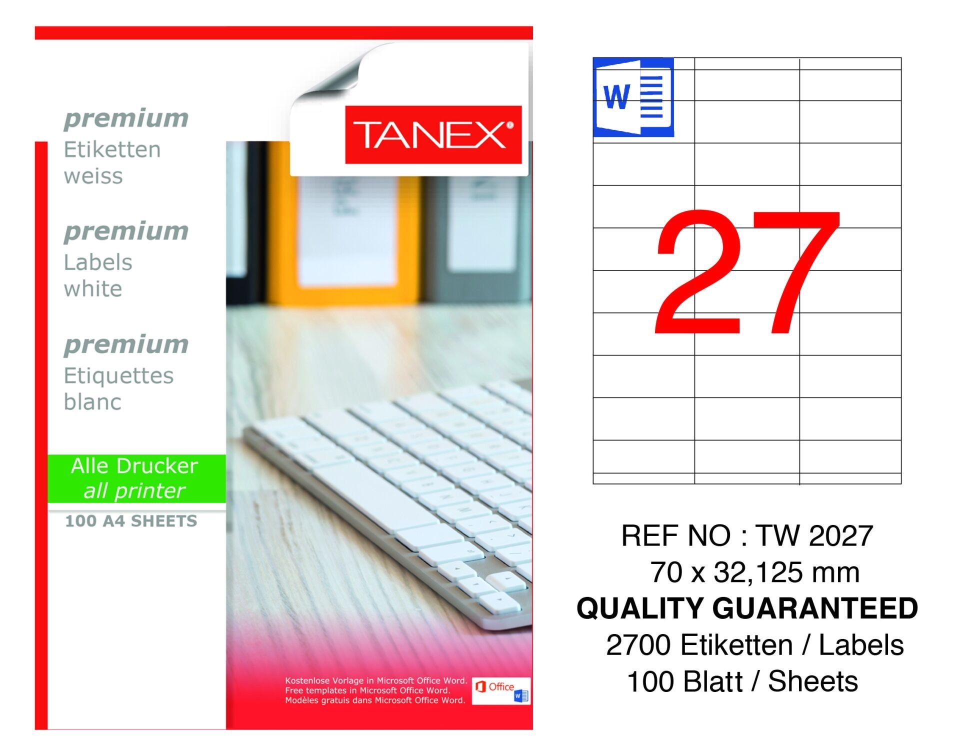 Tanex TW-2027 70x32mm100 lü Lazer Etiketi