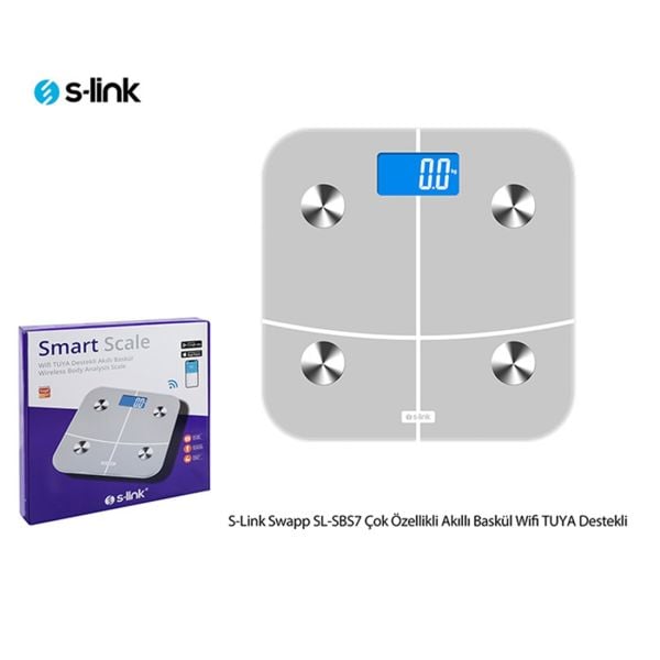 S-Link Swapp SL-SBS7 Çok Özellikli Wi-Fi TUYA Destekli Gri Akıllı Baskül
