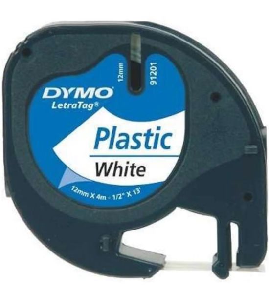Dymo 12mmX4mt Beyaz LetraTag Plastik Şerit