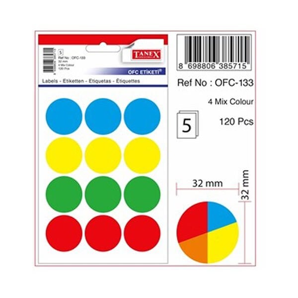 Tanex OFC-133 5 li Mix Color Ofis Etiketi