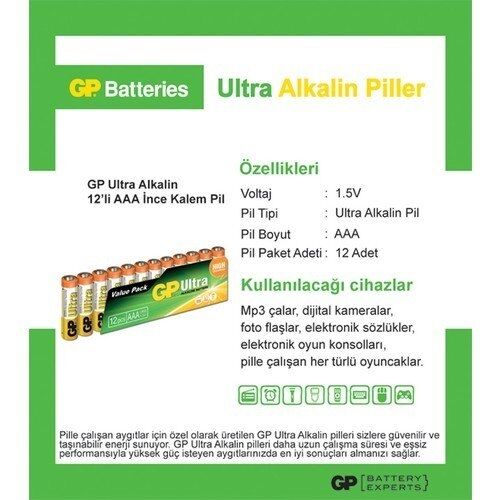 Gp 24AU-VS 12 li Ultra Alkalin İnce Kalem Pil