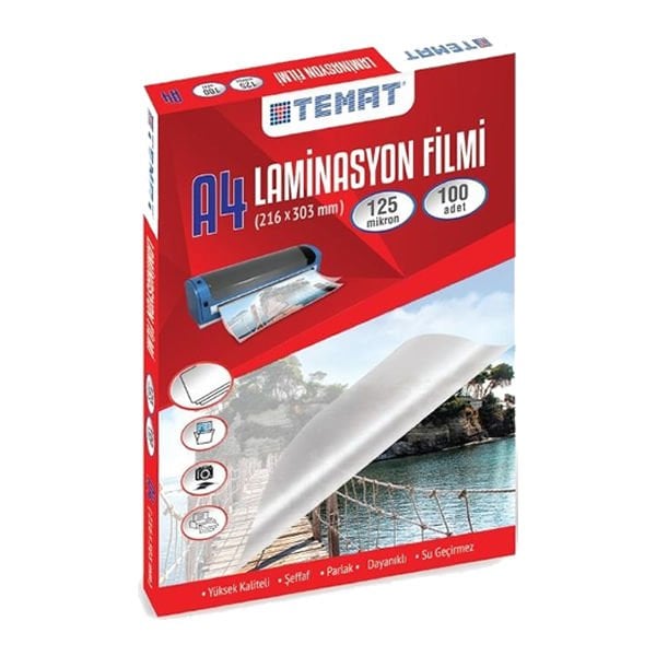 Temat A4 100 lü 21,6x30,3 cm Kutulu Laminasyon Filmi