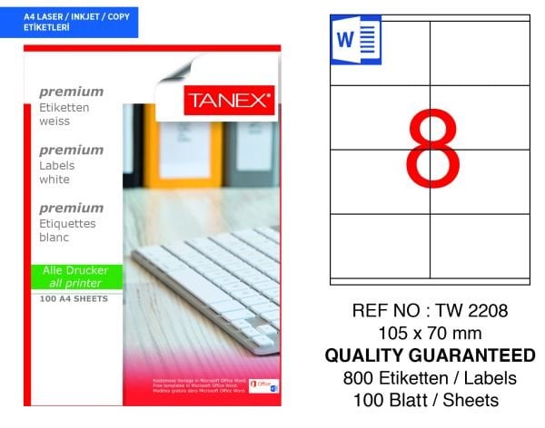 Tanex TW-2208 105x70mm 100 lü Lazer Etiketi