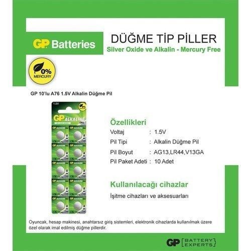 Gp GpA76-2C10 Lr44 10 lu Alkalin Pil