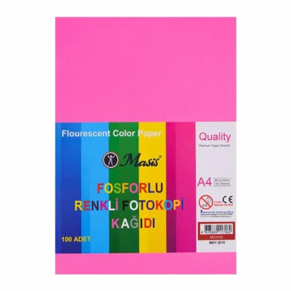 Masis A4 100 lü 5 Renk Fosforlu Renkli Fotokopi Kağıdı