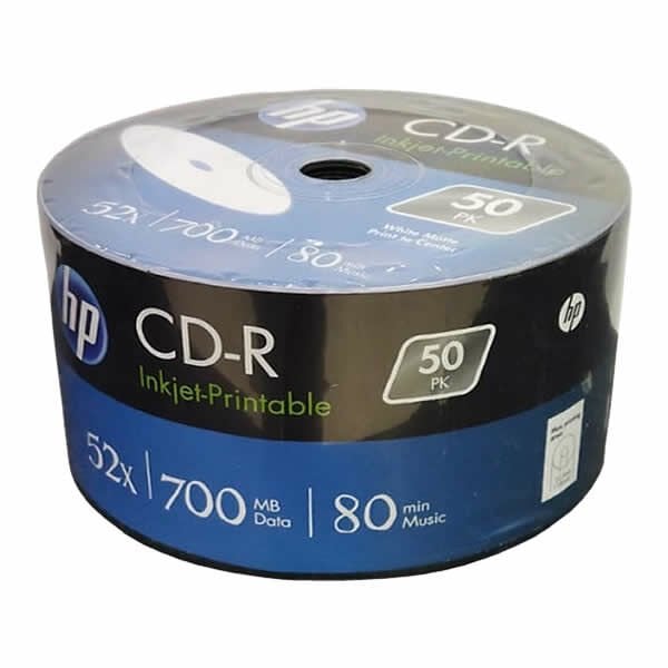 Hp 700Mb/80 Min 52X 50 li Inkjet-Printable CD-R