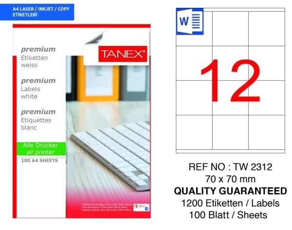 Tanex TW-2312 70x70mm 100 lü Lazer Etiketi