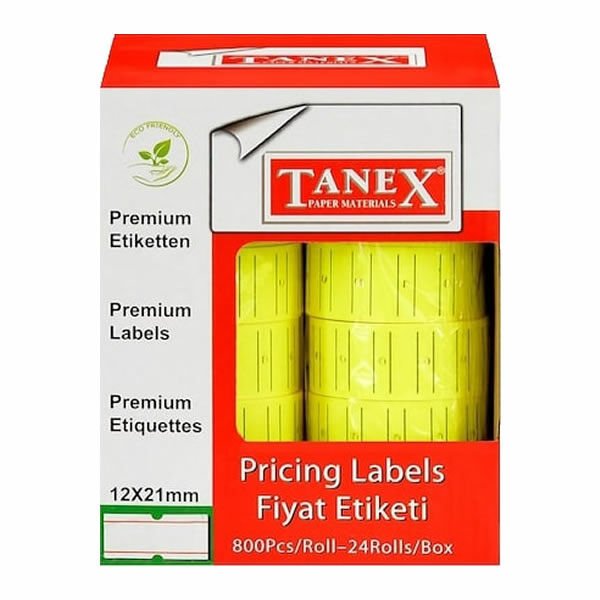Tanex 12x21 6 lı Motex Floresan Sarı Çizgili Etiket