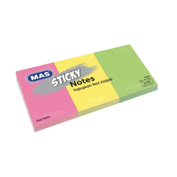 Mas 3651 35x51 100 Yaprak 3 Neon Renk Yapışkanlı Not Kağıdı