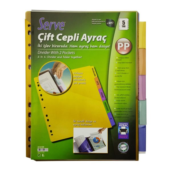 Serve SV-6105 A4 PP Etiket Eklenebilir Çift Cepli Ayraç