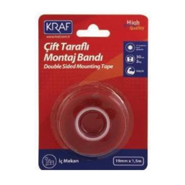 Kraf 2530G 19mmX1.5mt Çift Taraflı Montaj Bandı