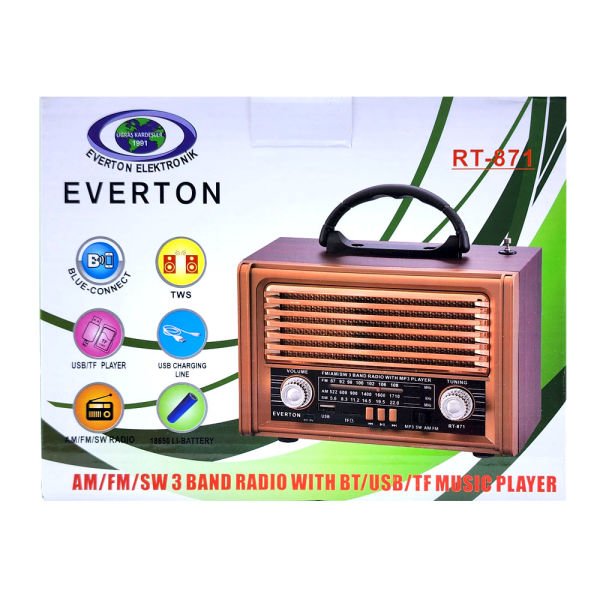 Everton RT-871bt Bluetooth Fm/Usb/Tf Card/ Şarjlı Nostaljik Radyo