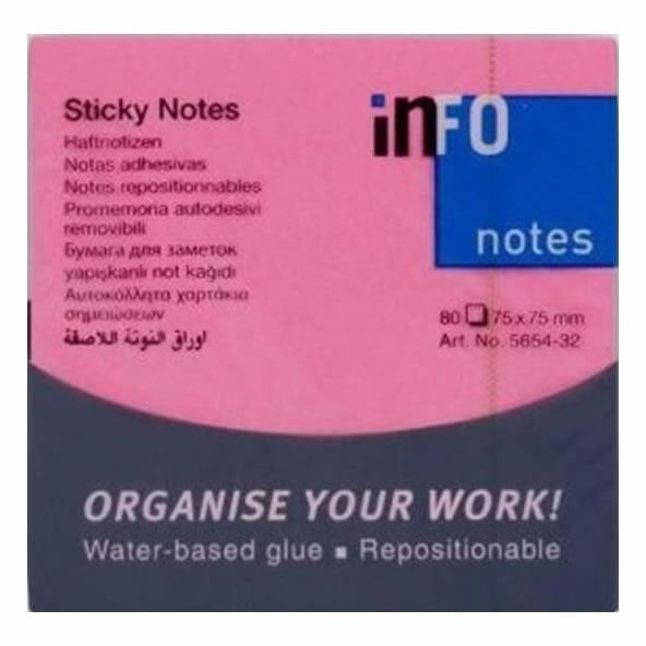 Halsa Info Notes 75x75  80 Yaprak Parlak Pembe Not Kağıdı