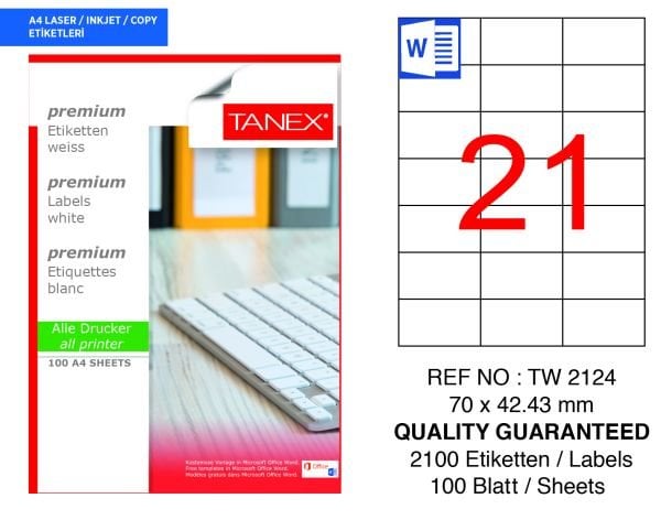 Tanex TW-2124 70x42,43mm 100 lü Lazer Etiket