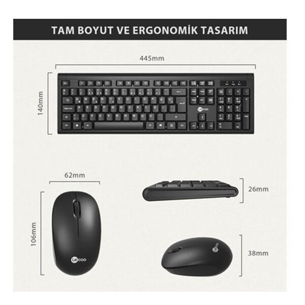 Lecoo KW200 Siyah Kablosuz Türkçe Q Klavye & Mouse Set Siyah