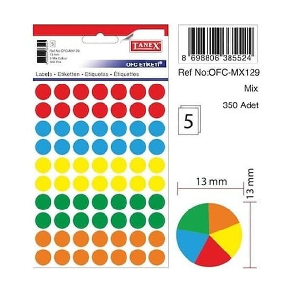 Tanex OFC-129 5 li Mİx Color Ofis Etiketi