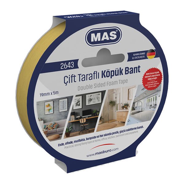 Mas 2643 19mmx5mt Çift Taraflı Köpük Bant