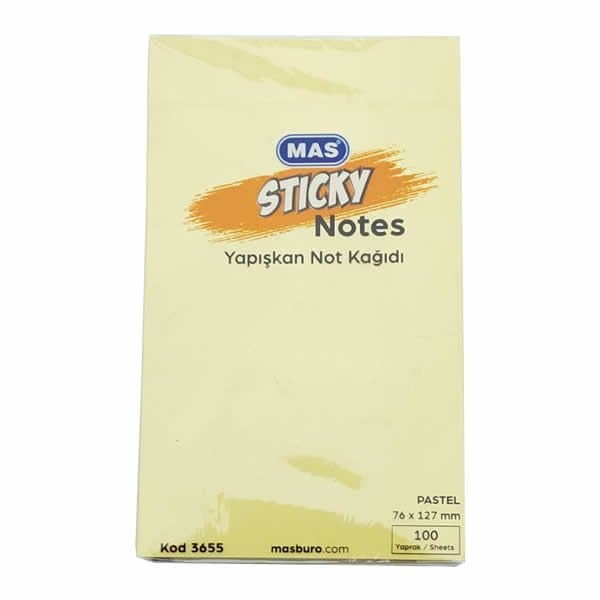 Mas 3655 76x127 100 Yaprak Pastel Sarı Yapışkanlı Not Kağıdı