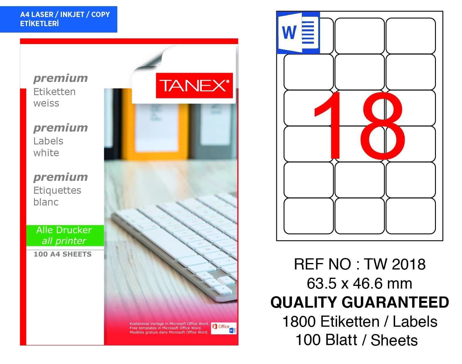 Tanex TW-2018 63,5x46,6mm 100 lü Lazer Etiket