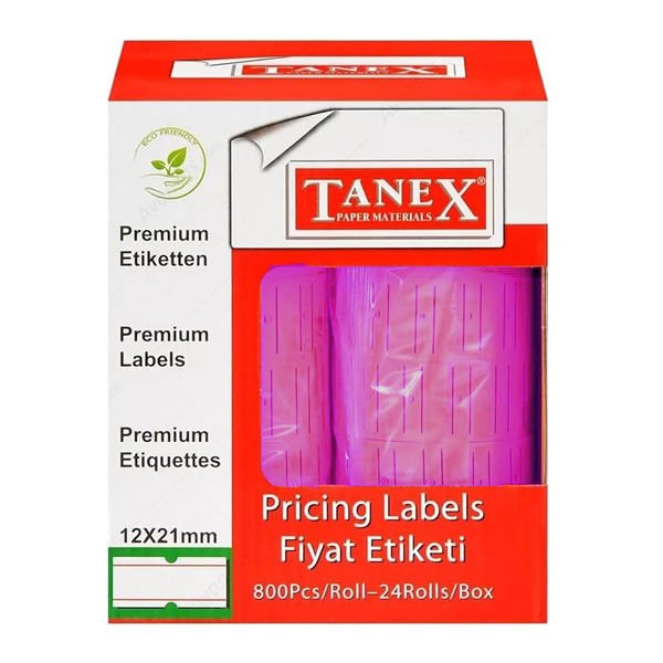 Tanex 12x21 mm 800 lü 6 lı Çizgili Floresan Pembe Etiket