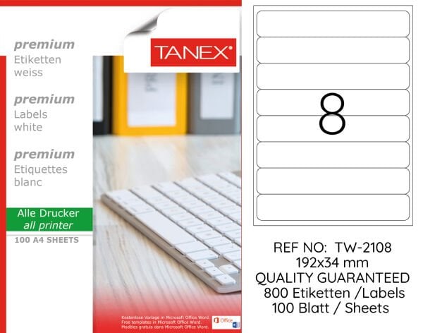 Tanex TW-2108 192x34mm 100 lü Lazer Etiketi