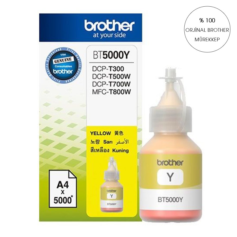 40 ml. Orijinal Brother SARI MÜREKKEP BT5000 Y T300/T310/T500/T510/T800/T810/T910