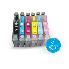 EPSON T0801-T0806 Kolay Dolan Kartuşlar (DOLU) Claria MÜREKKEPLİ - P50/ PX650/ PX660/ PX700/ PX720/ PX800/ PX810/ PX830/ R265/ R285/ R360/ RX560/ RX585/ RX685