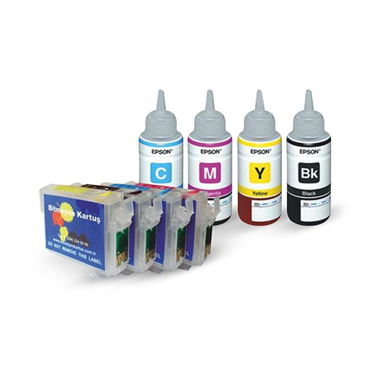 EPSON 1291-1294 UYUMLU Kolay Dolan Kartuş ve ORJİNAL EPSON Mürekkepli Set- B42/ BX305/ BX320/ BX525/ BX535/ BX625/ SX230/ SX235/ sx430/ SX445/ SX620/ WF3010/ WF3530/ WF3540/ WF3520/ WF7515/ WF7525