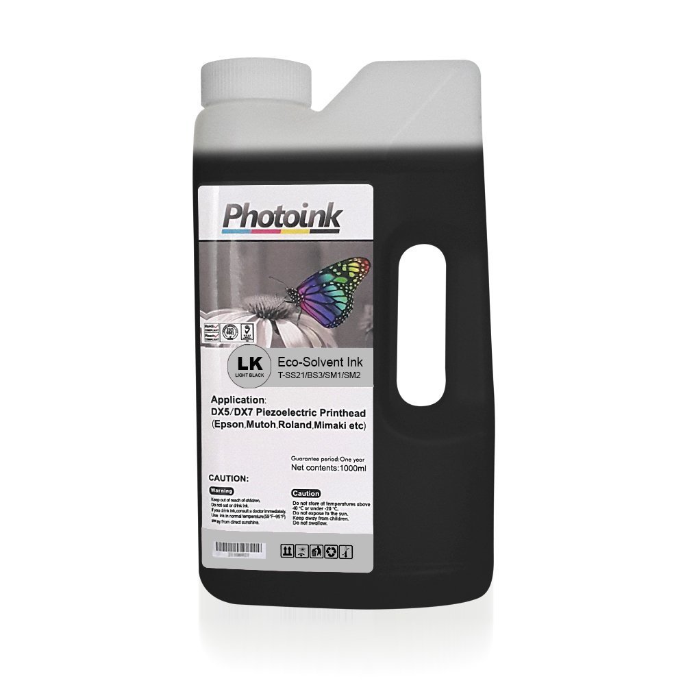 DX5 ve DX7/5113 Kafalar için 1000 ml AÇIK SİYAH LIGHT BLACK ECO SOLVENT Mürekkep