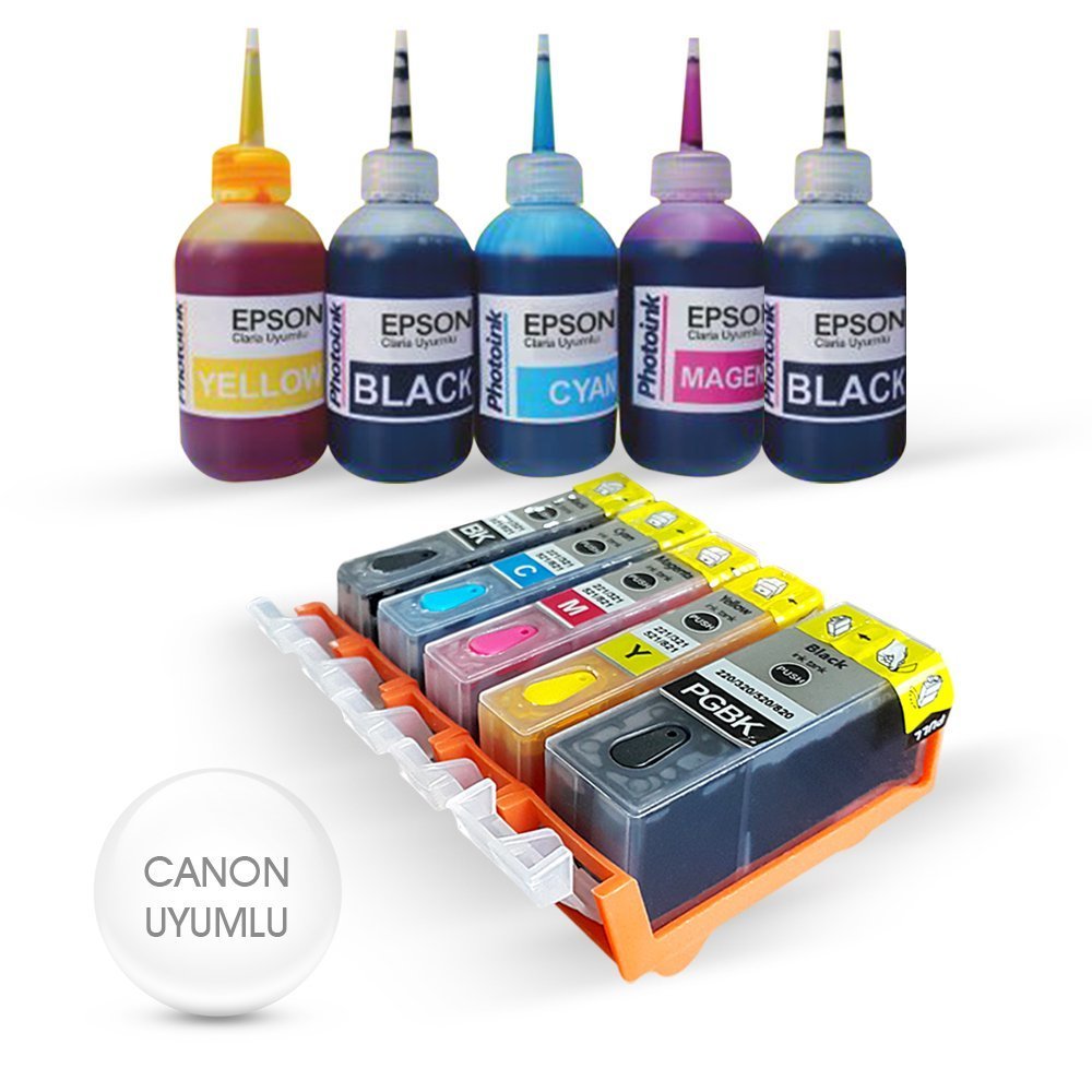 Canon PGI-520BK CLI-521 820  220 320 C M Y BK (5 Renk) UYUMLU Dolan Kartuş Seti - MP540/ MP630/ MP980/ MX860/ IP3600/ IP4600/ IP4700/ MP550/ MP560/ MP640/ MP990/ MX870