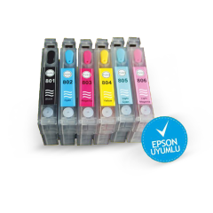 EPSON T0791-T0796 UYUMLU Kolay Dolan Kartuşlar (DOLU) Claria MÜREKKEPLİ - P50/ PX650/ PX660/ PX700/ PX720/ PX800/ PX810/ PX830/ R265/ R285/ R360/ RX560/ RX585/ RX685