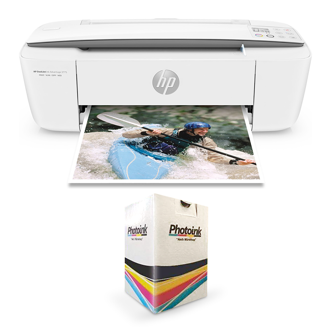 TEŞHİR ÜRÜNÜDÜR! HP DeskJet Ink Advantage 3775 Fotokopi Tarayıcı Wi-Fi Airprint Yazıcı T8W42C VE KOLAY DOLUM SETLİ