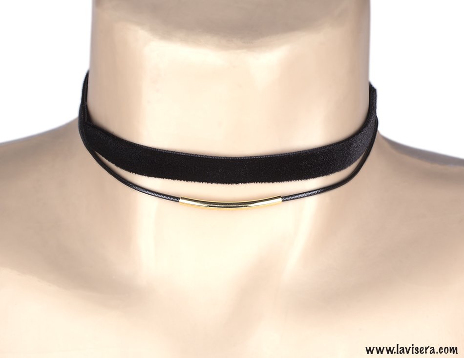 Metal Detaylı İp Choker Kolye