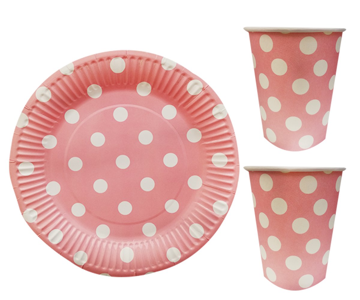 Pembe Beyaz Puanlı Tabak Bardak Seti