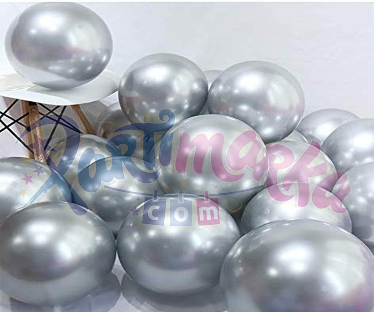 Metalik Krom Gümüş Renk Balonlar 5 Adet