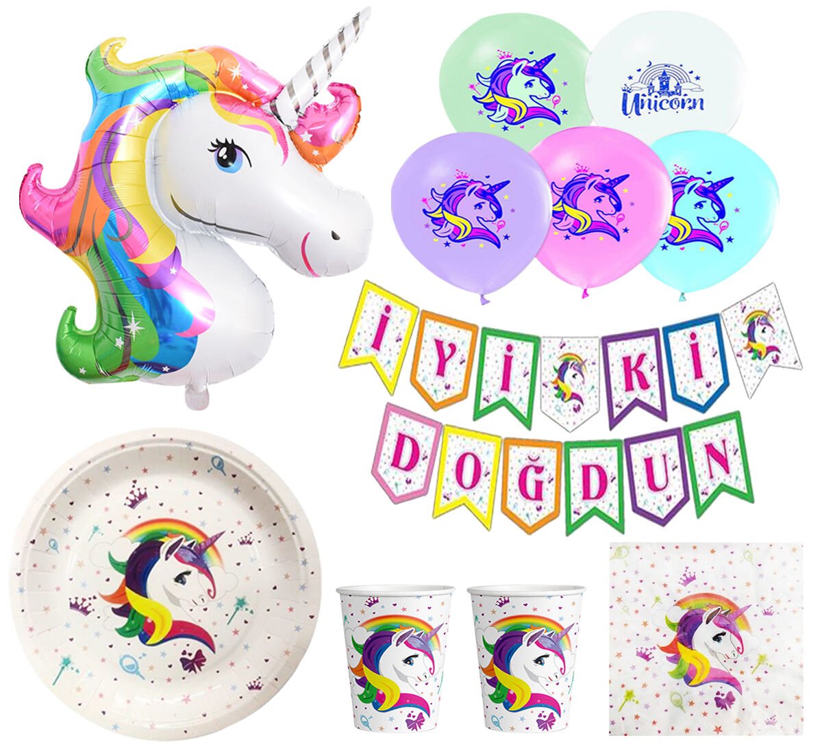 Unicorn Partisi Doğum Günü Seti 8 Kişilik