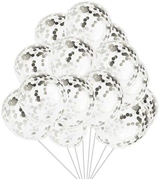 Gümüş Renk Parlak Konfetili Şeffaf Balonlar