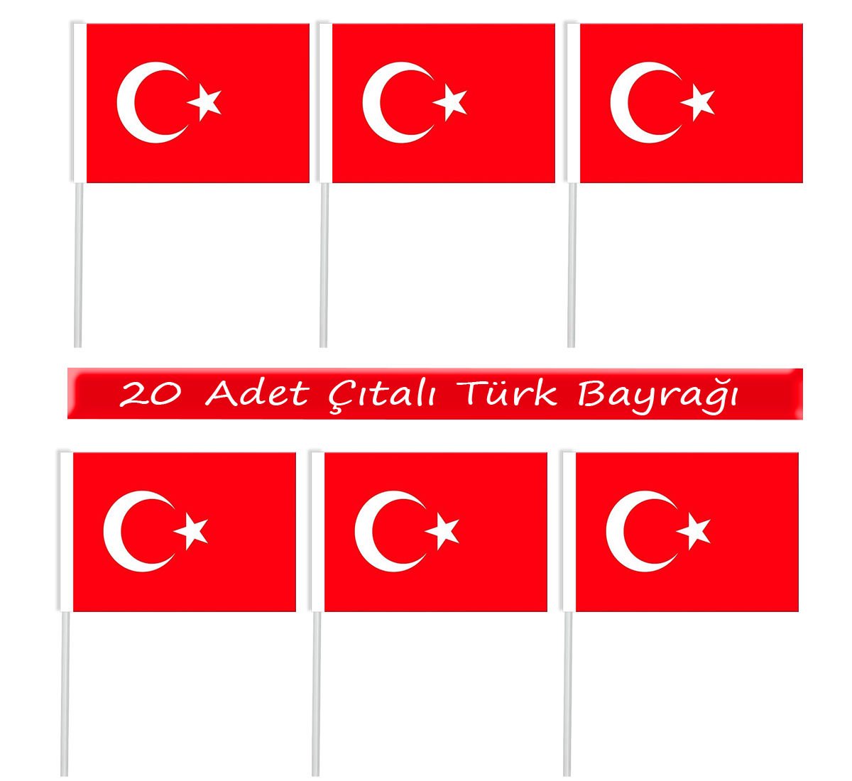Ay Yıldızlı Türk Bayrağı Çıtalı Bayraklar 20 Adet