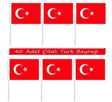Sopalı Türk Bayrağı Elde Sallanan Bayrak 40 Adet